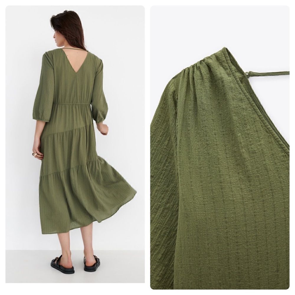 Zara Textured Green Dress Midi New - Picture 5 of 6